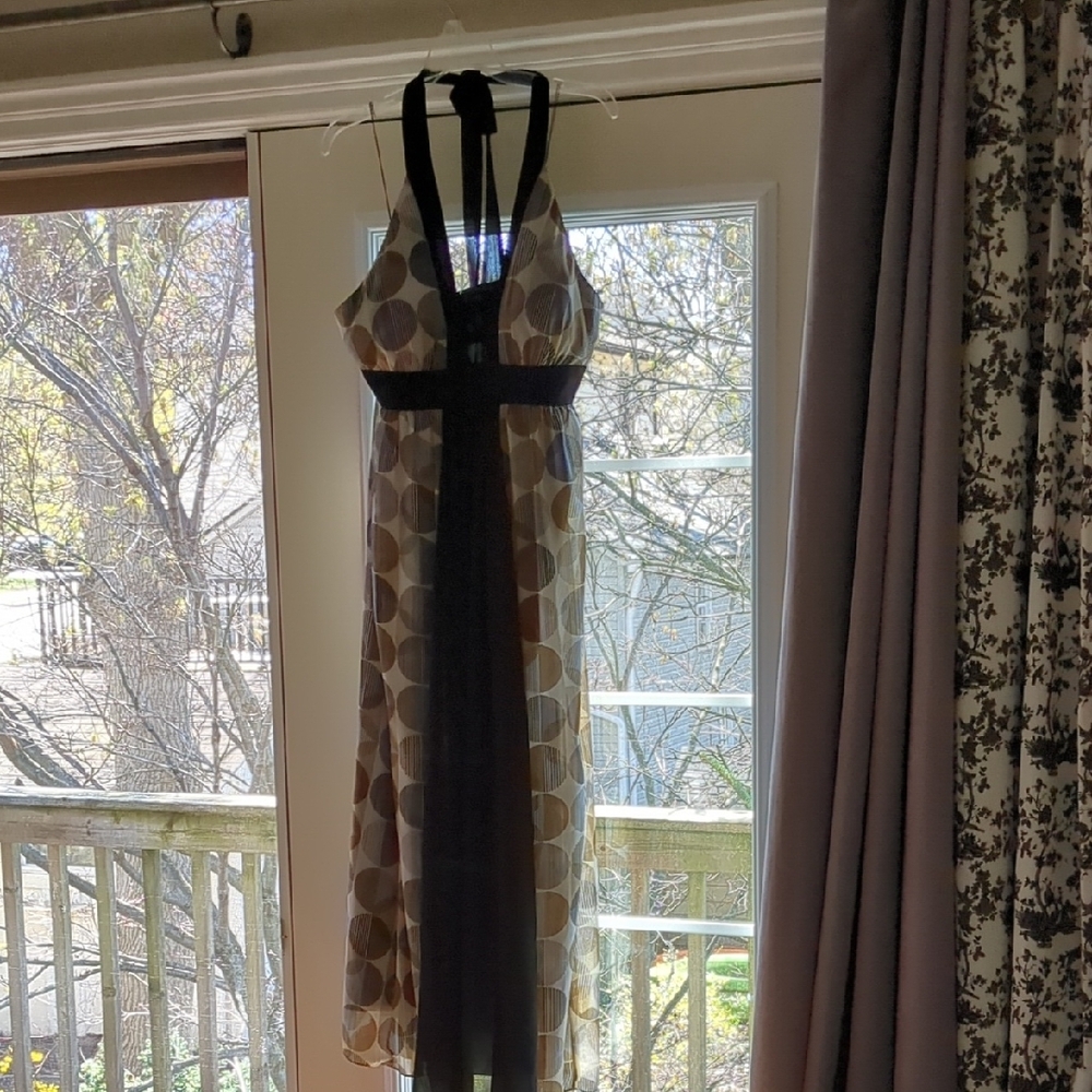 London Times Black Halter Babydoll Maxi Dress